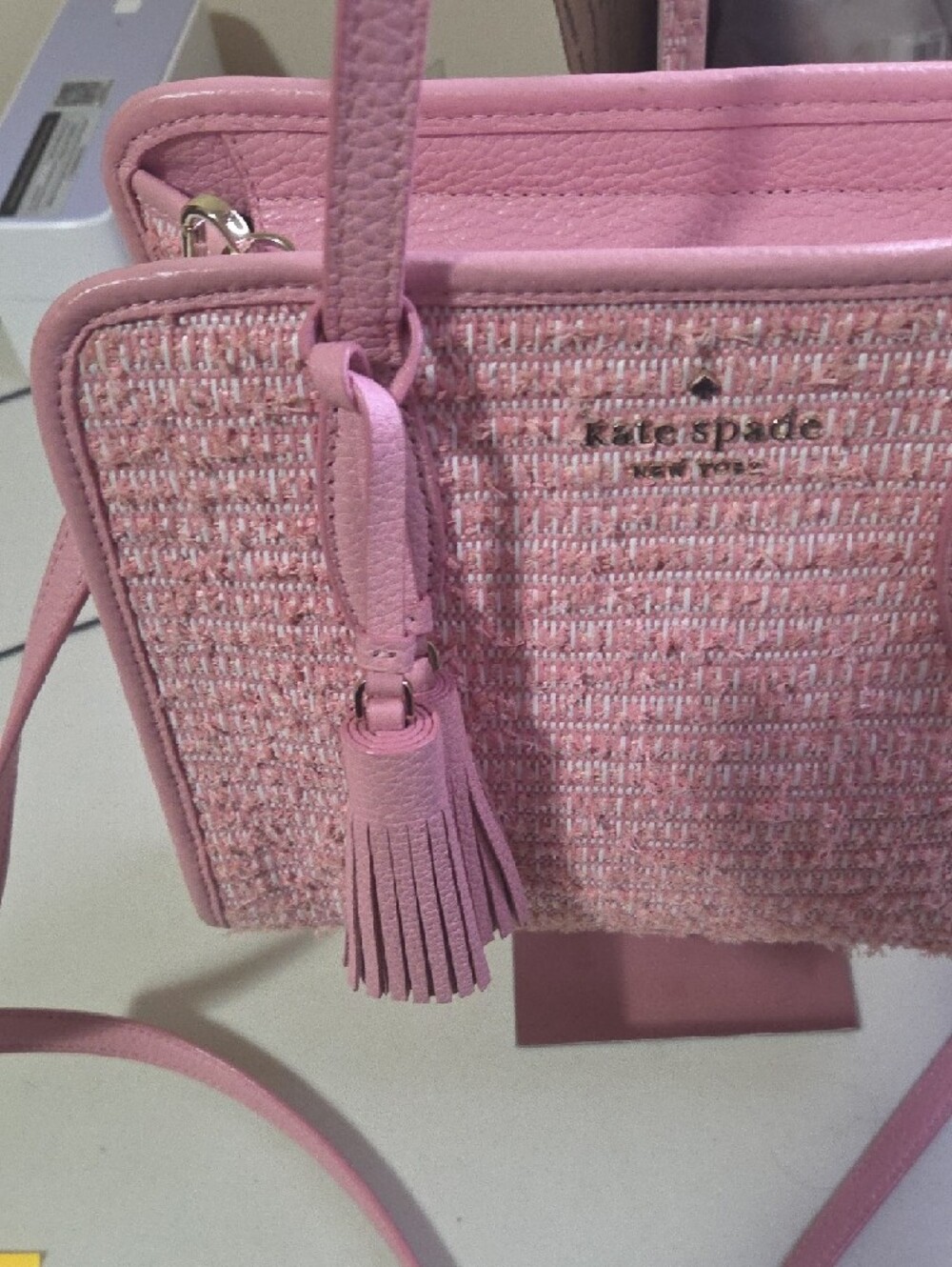 kate spade Pink Rowe Summer Tweed Satchel with Tassel Accent - Picture 2 of 11